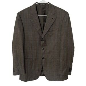Corneliani Men's 40R Blazer Sport Coat Wool Silk Brown Glen‎ Check Made in Italy